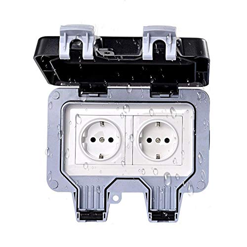 DEWIN Außensteckdose Wasserdicht IP66 – Doppelsteckdose 16A, EU-Standard, Für Garten & Terrasse
