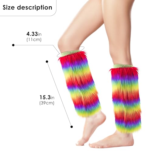 Rainbow Furry Leg Warmers, Rainbow Furry Fluffy Leg Warmers (1Pair)2