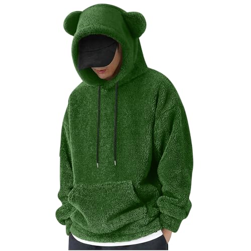 Fuzzy Hoodie Men Sherpa Sweatshirts Cute Bear Ears Long Sleeve