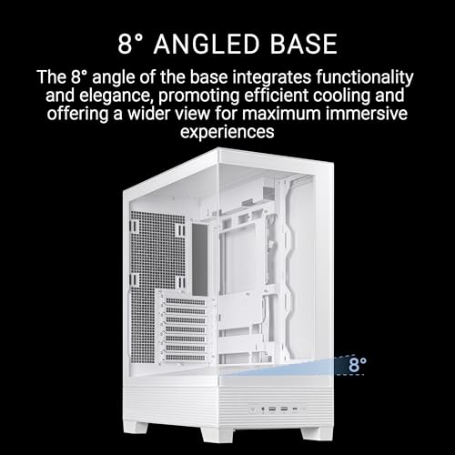 Image of ASUS A31 White ATX Mid-Tower Gaming Case, Dual Tempered Glass, Frameless, BTF Hidden Connectors, 360 AIO Support, Angled Base, ARGB, Optimized Airflow, Seamless Cable Management, 2 Year Warranty