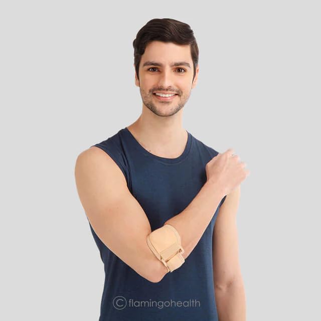 Image of Flamingo Tennis Elbow Support | Elbow Brace for Workout & Moderate Support | Elbow Compression Sleeves for Elbow Joint Pain, Arthritis, Sports Injury | Medium | Beige