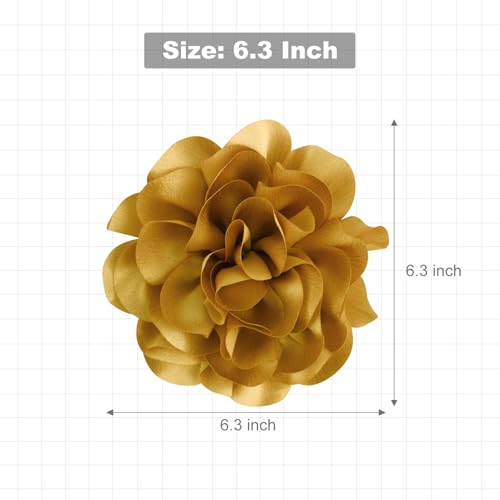 Image of 6.3 inch Large Flower Hair Clips for Women - Floral Hair Clip & Brooch for Dresses, Coats, Hats & Special Occasions | Brooches and Pins for Women - Decorative Wedding Gift Accessory - Gold