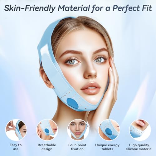V-Line Face Lifting Mask, Double Chin Reducer Chin Support Strap Face Mask (Baby Blue)