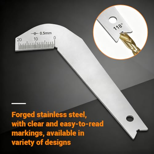 MOUMOUTEN Drill Bit Sharpening Gauge, Stainless Steel 0.5mm Accuracy 118° Angle, Precision Drill Sharping Tool for Wood, Metal