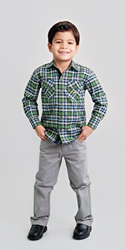 Toddler Boys' 100% Pima Cotton Green Plaid Shirt - Western Check Roll Up Dress Shirt2
