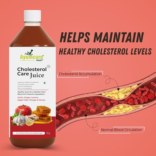 Image of Ayumcure Cholesterol Care Juice | Ayurvedic Heart Health Drink with Garlic, Ginger, Lemon, Apple Cider Vinegar & Honey | Supports Healthy Cholesterol & Triglyceride Levels|Sugar-Free|1L (Pack of 3)