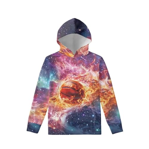 Boys Girls Galaxy Fleece Hoodies Plush Pullover Hoodie Casual Basketball Hooded Sweatshirts with Pocket for Age 6-16 Kids