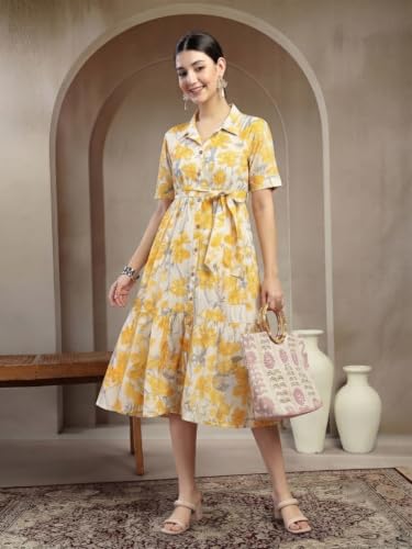 Image of Stylum Women's Floral Printed Cotton Flared Dress
