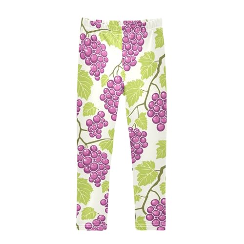 Purple Grape Green Leaf Girls Leggings Soft Stretch Workout Yoga Dance Pants for Kids Casual Tights