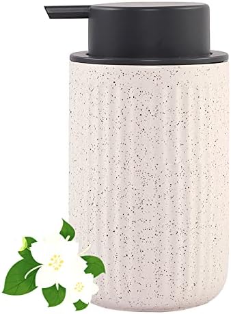 BSDISP Foaming Soap Dispenser - Ceramic Foam Hand Dish Liquid Soap Dispenser for Bathroom, 12 oz refillable Lotion Soap Dispenser with Grey Pump, Modern Bathroom Decor, Beige