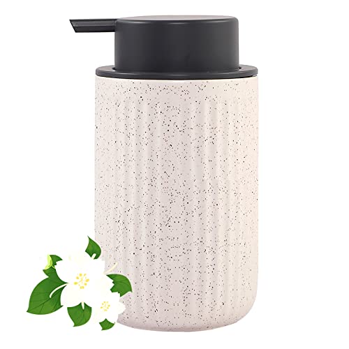 Bsdisp Foaming Soap Dispenser - Ceramic Foam Hand Dish Liquid Soap Dispenser For Bathroom, 12 Oz Refillable Lotion Soap Dispenser With Grey Pump, Modern Bathroom Decor, Beige #TOP14