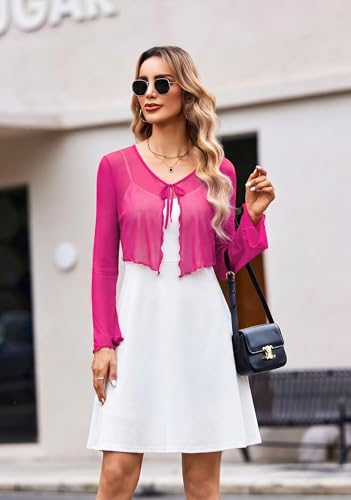 Image of Avidlove Womens Sheer Shrug Tie Front Long Bell Sleeve Mesh Bolero Lightweight Summer Casual Short Shawl Top
