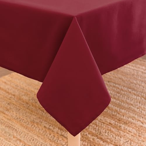 Image of Encasa XO Dining Table Cover Cloth for 4 to 6 Seater | 140x180 cm Cotton Canvas Rectangular Table Cloth | Machine Washable Tablecloth for Indoor & Outdoor Use - Rich Maroon Solid Color