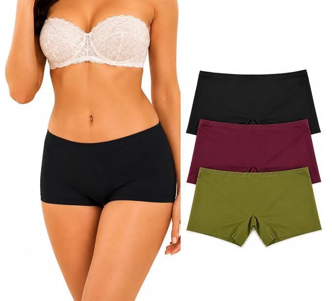 Pack of 3 Ice Silk Seamless Boyshort Panties for Women | Soft Stretch Breathable Fabric | Mid Rise No Visible Panty Lines | (Colors May Vary)-picture-44