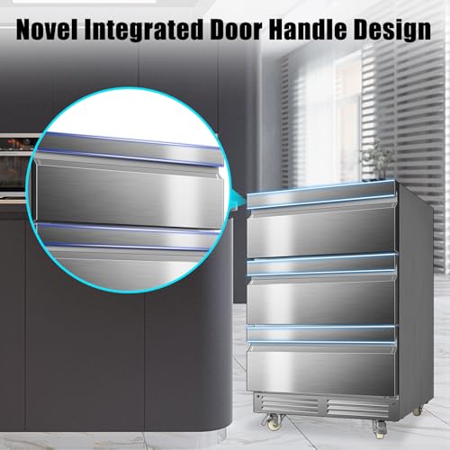 Image of 24 Inch Upgraded Three-Drawer Beverage Fridge, Weather Proof Outdoor Stainless Steel Beverage Refrigerator, Under Counter Built-in Beverage Cooler for Home & Commercial Use