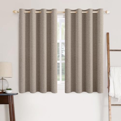 Image of MIULEE 100% Blackout Linen Curtains for Bedroom 52x45 Inches Linen | Room Darkening, Light Blocking, Thermal Insulated, Grommet Top, Linen Textured, Window Curtains for Living Room, 2 Panels