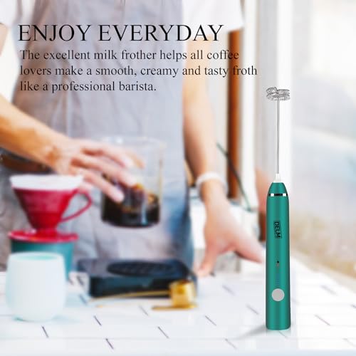 Image of Delm Milk Frother Electric USB Stainless Steel Accessory - Frother Wand Foam Maker for Lattes - Milk Frother Handheld for Cappuccino, Frappe, Matcha, Hot Chocolate - Frother for Coffee (green)