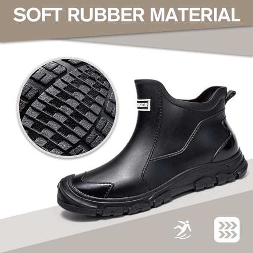 Gugifcto Gummistiefel Herren,Gummistiefel Damen Kurze,Halbhoch Stylische Boots Wasserdicht rutschfest Geeignet Regentag Rutschiger Boden Gartenschuhe Black44EU