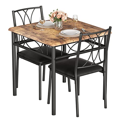 RBFGYIOP Juego Comedor 3 Piezas, Mesa 2 Sillas MDF Hierro Doble C, Marrón