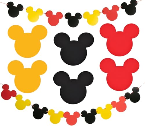 60Pcs Cartoon Mouse Head Cutouts Wall Stickers Mouse Paper Banner Flags for Birthday Party Decoration Supplies Room Decor Baby Shower Classroom Decorations