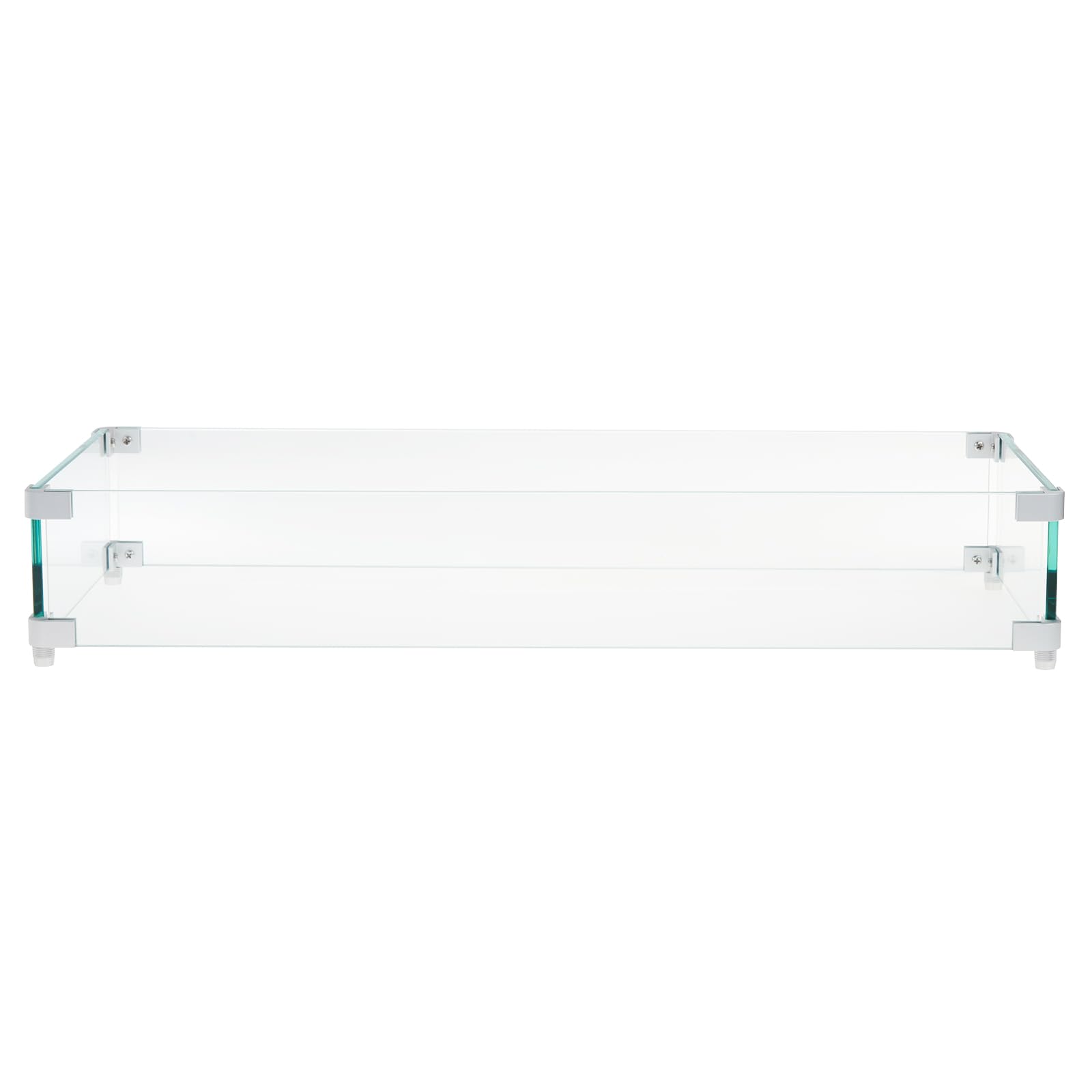 Pare-vent rectangulaire en verre trempé pour brasero supplémentaireérieur – Protection vent/flammes – Pour table à feu gaz/propane – 41,8x11,1x4,1po, ép. 0,316" – Connecteurs et patins en