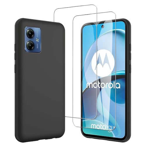 Cover Compatibile con Motorola Moto G14 4G 6.5 e 2 Pezzi Pellicola Protettiva in Vetro Temperato - Nero Morbido Silicone Custodia Protettivo TPU Protezione Case Black