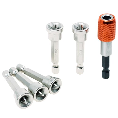 AUTOTOOLHOME 6PCS Magnetic Drywall Screw Setter Bits Set – Plasterboard Screwdriver Driver Bits with 2' Quick Change Holder, Depth Stop Positioning Batch Head for Drill & Impact Driver