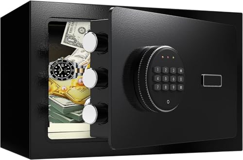 Safe Box 0.5 Cuft Waterproof Security Safe Box with Digital Keypad Steel Security Office Hotel Home Mini Safe For Office Hotel Business Protect Money Cash Watches Passport Jewelry Passport Documents