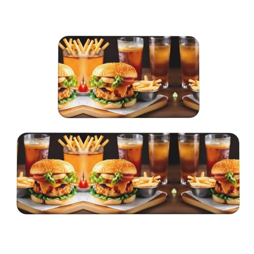 Tapete de cocina antideslizante y grueso para cocina y fregadero con patas de pollo y hamburguesa
