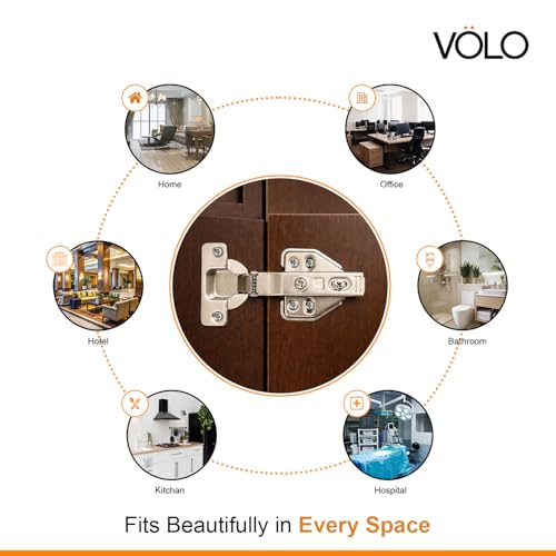 Image of VOLO 4 Pieces (2 Sets) European Style Soft Close Concealed Cabinet Hinges with Screws | Clip On 0 Crank Full Overlay Hinges for Kitchen Cabinets and Wardrobes | Mild Steel