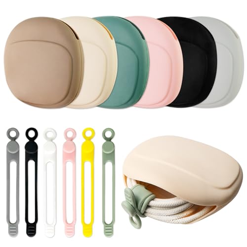 6 PCS Silicone Headset Bag with 6 PCSHeadphone Cord Organizer, Wired Headphone Case, Bobby Pin Case, Silicone Pouch for Headset Coin Key Data Cable (Colorful)