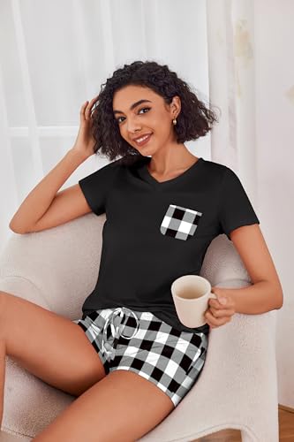 Image of Ekouaer Womens Pajama Sets Short Sleeve Pajamas for Women Sets Soft Lounge Sets Casual V Neck Sleepwear PJS