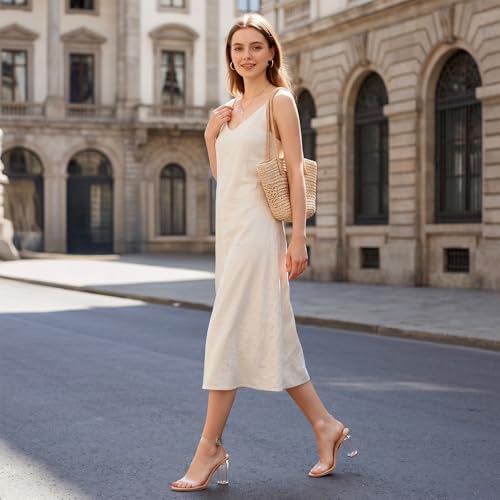 Image of ZriEy Clear Block Sandals Chunky Heels for Women 3.35 Inch Open Toe Adjustable Ankle Strap Pump Sandals for Weddings Parties Daily Wear