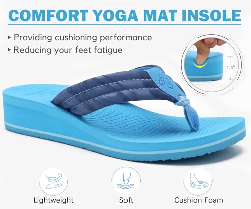 Image of COFACE Women's Flip Flops with Arch Support Ladies Fashion Lightweight Wedge Flip Flops Comfortable Yoga Mat Sole Summer Platform Thong Sandals