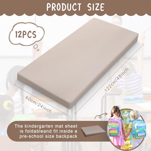 Image of VitalCozy 12 Pcs Daycare Cot Sheets for Sleeping Bulk 48 x 24 Inch Standard Size Preschool Soft Breathable Nap Rest Mat Crib Sheet for Kids Baby Boys Girls (Beige)