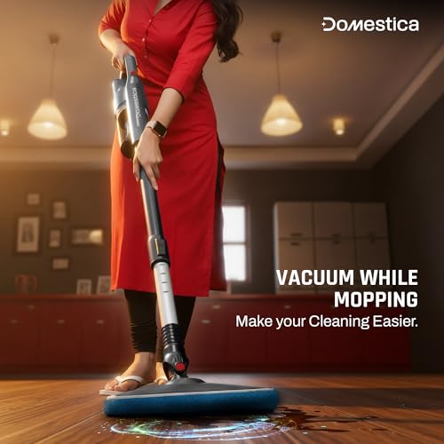Image of DOMESTICA Trio Sweep Vacuum Cleaner for Home Use Wet and Dry | 3 in 1 Vacuum, Handheld, Mop Modes | 15KPA Strong Suction, Ultra Slim Foldable Head, Low Noise Design | 400ml Water Tank, Corded | Black