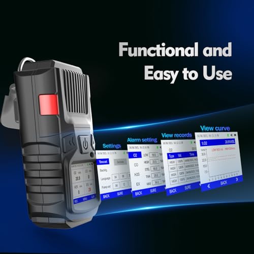 Image of 4 Gas Monitor Multi Gas Detector EX O2 H2S Monitor Clip on, 3000mAh Rechargeable 4 Gas Meter View Records and Curve, Portable 4 Gas Monitor Multi Gas Detector with Calibration Kit 4 Gas Detector