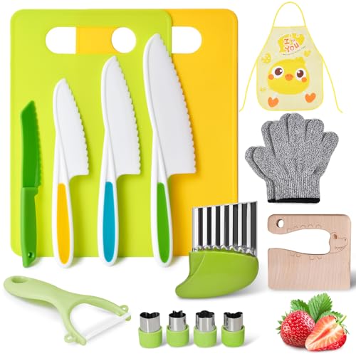 COVLUROTO 15PCS Montessori Kitchen Toys for Toddlers: Stocking Stuffers for Kids - Kids Safe Cooking Sets Real Knife Set for Real Cooking - Easter Basket Stuffers Christmas Birthday Gifts for Boy Girl