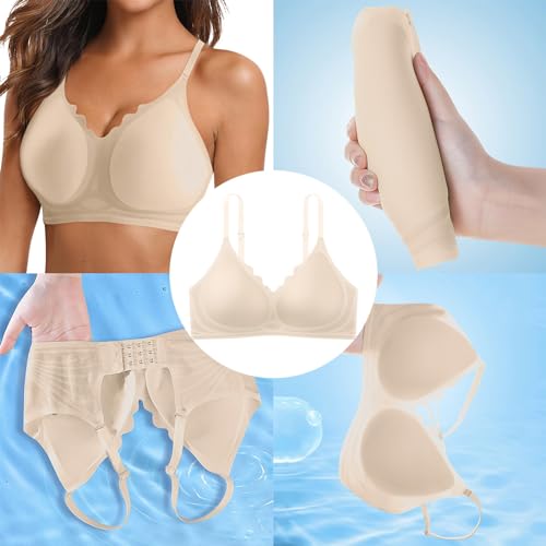 Sujetador de mujer cómodo sin aros invisible ajustable con volantes beige 3