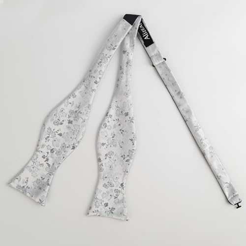 Image of Alizeal Mens 2pcs Floral Bow Tie Set | Self-tied Elegant Pocket Square Set for Wedding
