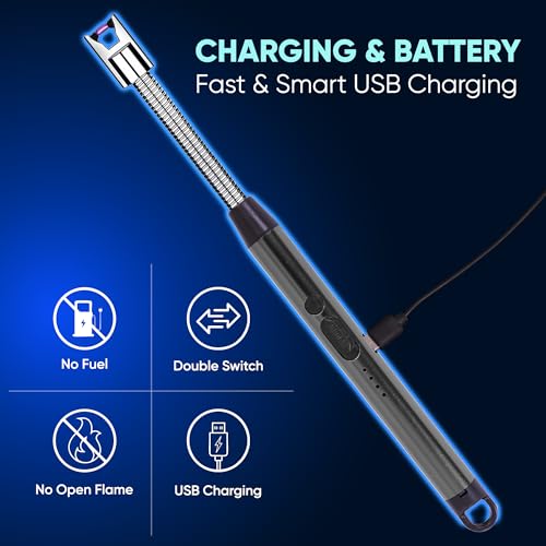 Image of SOLARA C-Type Rechargeable Plasma Gas Lighter Electric, USB Charging, 360 Flexible & Windproof, 400 Uses Per Charge, Multipurpose Lighter for Kitchen, Pooja, BBQ & Candles, 1-Year Warranty