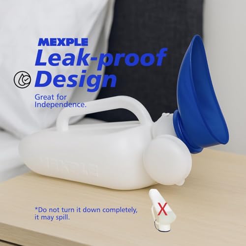Image of MEXPLE Unisex Peepod Urinal Pot 1000 ML | Portable Urine Bottle with Female Cup Pee Funnel | Medical Grade Urine Collector for Men Women Bedridden Patients - White