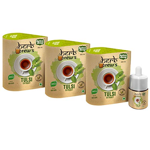 Image of Spice Drop Holy Basil Extract - Immunity Booster Herbal Tea /Tulsi Drops - Authentic Indian Herbal Mix - Natural & Ayurvedic - Rich Aroma - No Added Color or Preservative - Vegan - 0.17 Oz Pack Of 3