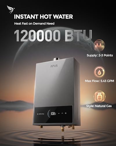 Image of APUS Natural Gas Tankless Water Heater, 120,000 BTU, 5.43 GPM Indoor