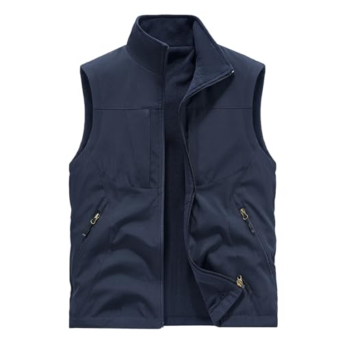 BWBIKE Chaleco de Forro Polar para Hombre Chaquetas sin Mangas de Uso Reversible y Chaleco de Terciopelo Engrosante a Prueba de Viento para Exteriores Chaleco Suave con Cremallera Completa,Azul,S