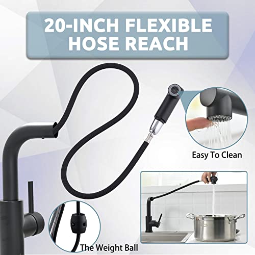 Appaso Black Bar Sink Faucet, Matte Black Kitchen Faucet With Pull-Out Sprayer, Modern Single Handle Bathroom Utility Faucet, Pull Down Spray Small Faucet For Rv Camper Outdoor Restroom #TOP3