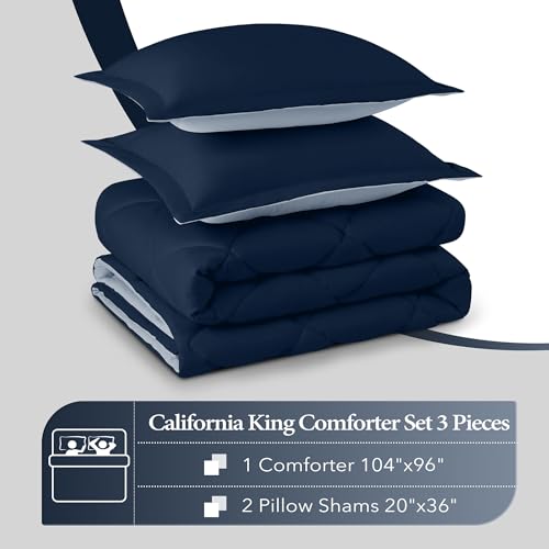 Image of downluxe California King Comforter Set - Blue and Sapphire Cal King Comforter Set, Soft Bedding Sets for All Seasons - 3 Pieces - 1 Comforter (104 inchx96 inch) and 2 Pillow Shams(20 inchx36 inch)