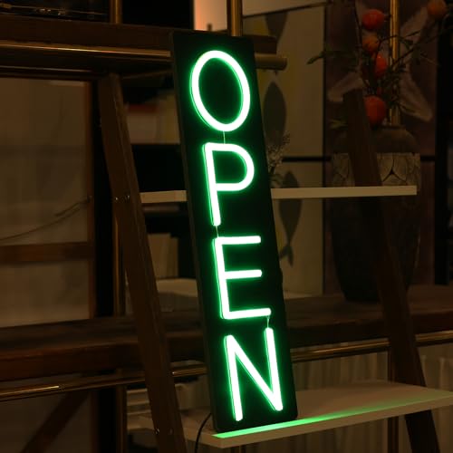 Image of Open Signs for Business 12V /2A Ultra Bright LED Neon Open Sign 22 Inch Lighted Open Sign Electric Light Up Open Sign for Business Storefront Window Glass Door Retail Shop Store Bar Salon Restaurant,vertical Green