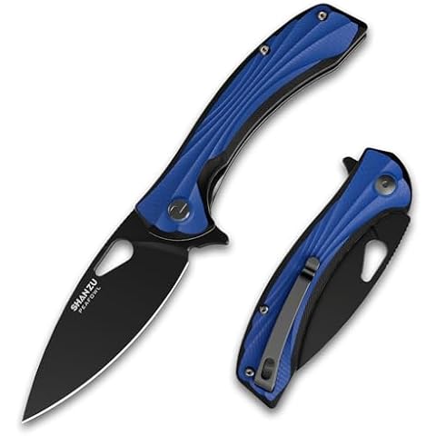 SHAN ZU Pocket Knife 3.2 in, Powder Steel Blade EDC Folding Knife for Men & Women, Utility Survival Knife with G10 Handle & Pocket Clip for Camping Fishing Hiking Hunting-Blue Cover