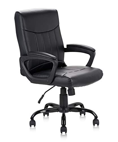 Clatina Leather Office Executive Chair, Mid Back Computer Desk Chair With Lumbar Support And Padded Armrests, Ergonomic Adjustable Swivel Chair For Home, Black #TOP23